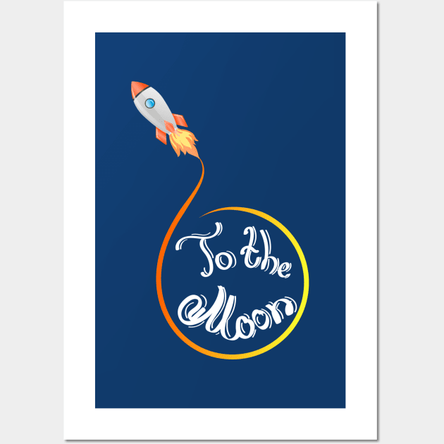 Rocket flying to the moon Wall Art by designbek